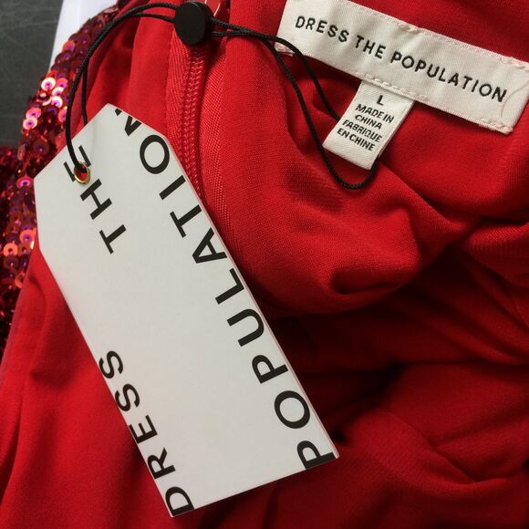 NEW Dress The Population Full Sequins Dress Bodycon Stretch Rouge Lola Club L - Picture 5 of 6